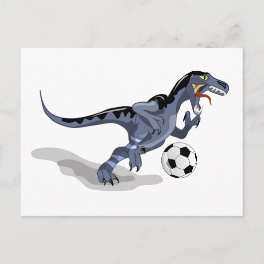 Carte Postale Illustration D'Un Raptor Dinosaure Jouant Au Footb (Devant)