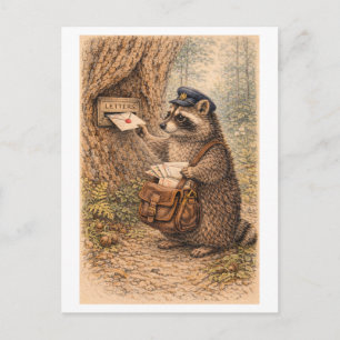 Carte Postale Illustration d'un raton laveur de style vintage en