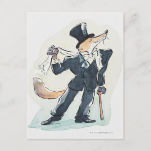 Carte Postale Illustration d'un renard habillé en costume et en