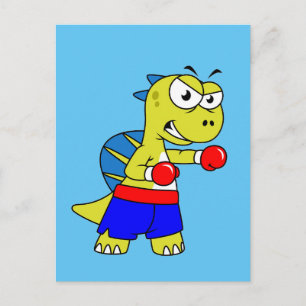 Carte Postale Illustration d'un Spinosaurus pratiquant la boxe.