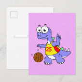 Carte Postale Illustration D'Un Stegosaurus Jouant Au Basket. (Devant / Derrière)