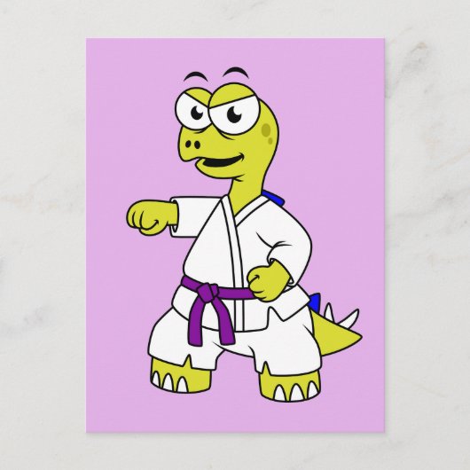 Carte Postale Illustration D'Un Stégosaurus Pratiquant Le Karaté (Devant)