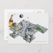 Carte Postale Illustration d'une base futuriste sur la Lune (Devant / Derrière)