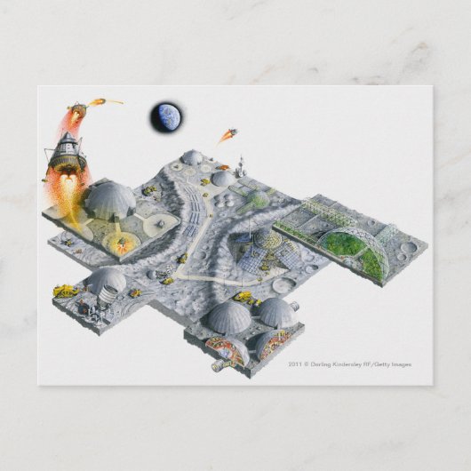 Carte Postale Illustration d'une base futuriste sur la Lune (Devant)