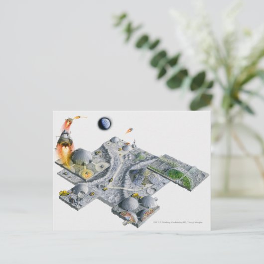 Carte Postale Illustration d'une base futuriste sur la Lune (Debout devant)