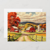 Carte Postale Illustration d'une ferme d'automne (Devant / Derrière)