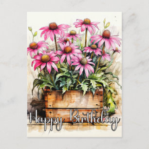 Carte Postale Illustration d'une fleur d'aster fraîchement plant