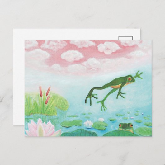 Carte Postale Illustration d'une grenouille sautant dans l'étang (Devant / Derrière)