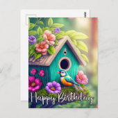 Carte Postale Illustration d'une maison d'oiseaux mignonne (Devant / Derrière)