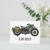 Carte Postale Illustration d'une moto de croiseur militaire (Debout devant)