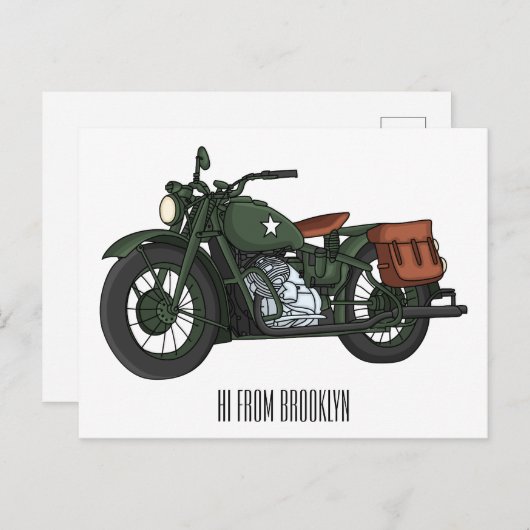 Carte Postale Illustration d'une moto de croiseur militaire (Devant / Derrière)
