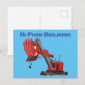 Carte Postale Illustration d'une pelle à vapeur rouge mou (Devant / Derrière)