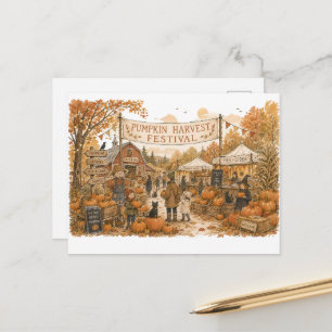 Carte Postale Illustration d'une scène de fête de la récolte de