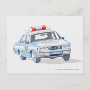 Carte Postale Illustration d'une voiture de police avec deux pol