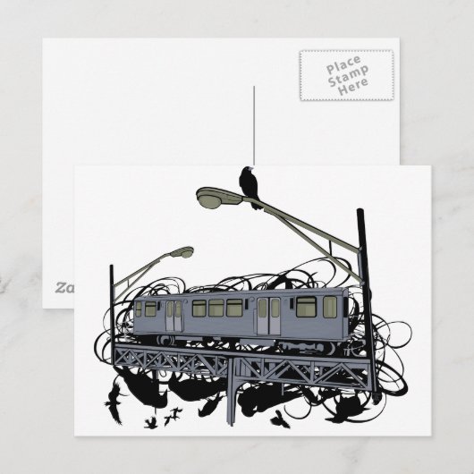 Carte Postale Illustration El Train & Crows (Devant / Derrière)