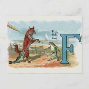 Carte Postale Illustration fantaisiste de renard et de grenouill