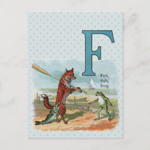 Carte Postale Illustration fantaisiste de renard et de grenouill