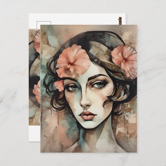 Carte Postale Illustration féminine Retro Pop Art (Devant / Derrière)