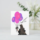Carte Postale Illustration Fille Chic Ballons Saint-Valentin Ros (Debout devant)
