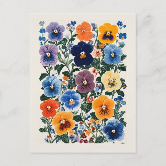 Carte Postale Illustration florale de Pansy Vibrant (Devant)