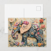 Carte Postale Illustration florale des éléphants (Devant / Derrière)
