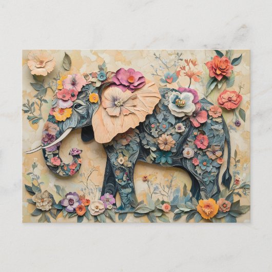Carte Postale Illustration florale des éléphants (Devant)