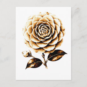 Carte Postale Illustration Florale Élégante en Bois de Rose Bron