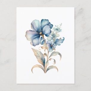 Carte Postale Illustration florale Fleur sauvage bleu Conception