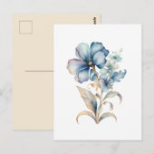 Carte Postale Illustration florale Fleur sauvage bleu Conception (Devant / Derrière)