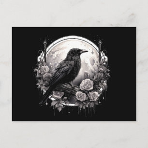 Carte Postale Illustration gothique éffrayante de Corbeau, Lune 