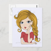 Carte Postale Illustration graphique de mignonne fille avec tres (Devant / Derrière)