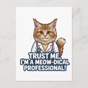 Carte Postale Illustration humoristique de chat docteur