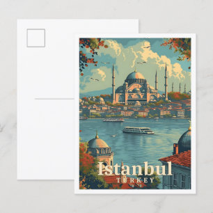 Carte Postale Illustration Istanbul Turquie Art Vintage Voyage