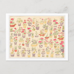 Carte Postale Illustration japonaise de Plantes en pots / Bonsai