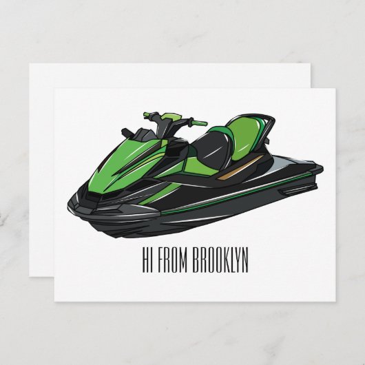 Carte Postale Illustration Jet ski (Devant / Derrière)