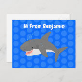 Carte Postale Illustration joyeuse du grand requin blanc (Devant / Derrière)