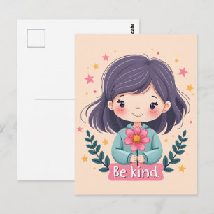 Carte Postale Illustration Kawaii Mignonne "Soyez Gentil"