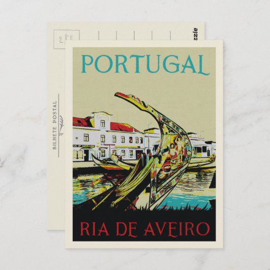 Carte Postale Illustration lagune d'Aveiro Portugal (Devant / Derrière)