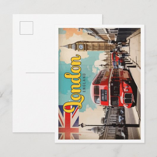 Carte Postale Illustration Londres Angleterre Pop Art Travel (Devant / Derrière)