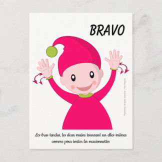 Carte Postale Illustration LSF du signe Bravo avec petit lutin