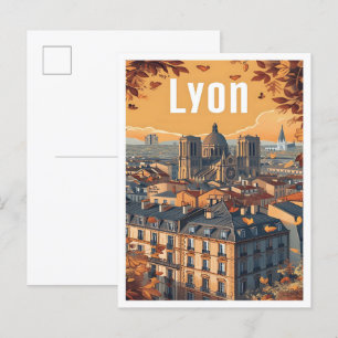 Carte Postale Illustration Lyon France Art Vintage