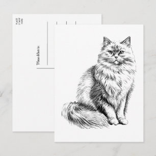 Carte Postale Illustration Mignonne d'Amoureuse des Chats Bonjo