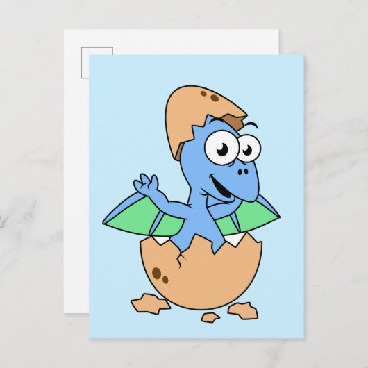 Carte Postale Illustration mignonne d'un bébé ptérodactyle qui é (Devant / Derrière)