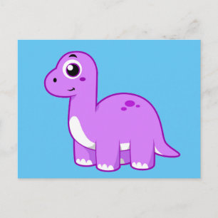 Carte Postale Illustration Mignonne D'Un Brontosaurus Dinosaure.