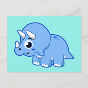 Carte Postale Illustration Mignonne D'Un Dinosaure Tricératops.