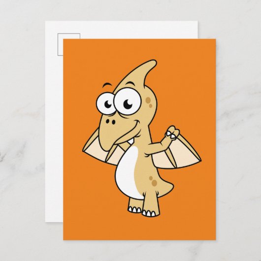 Carte Postale Illustration mignonne d'un ptérodactyle. 2 (Devant / Derrière)