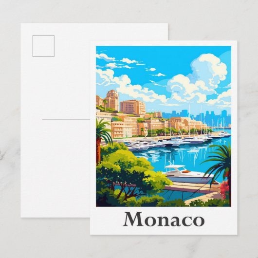 Carte Postale Illustration Monaco Art Vintage voyage (Devant / Derrière)