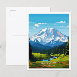 Carte Postale Illustration Mount Rainer Washington Art Travel