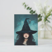 Carte Postale Illustration nocturne étoilée de sorcière (Debout devant)