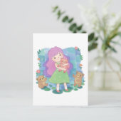 Carte Postale Illustration nounours et fille (Debout devant)